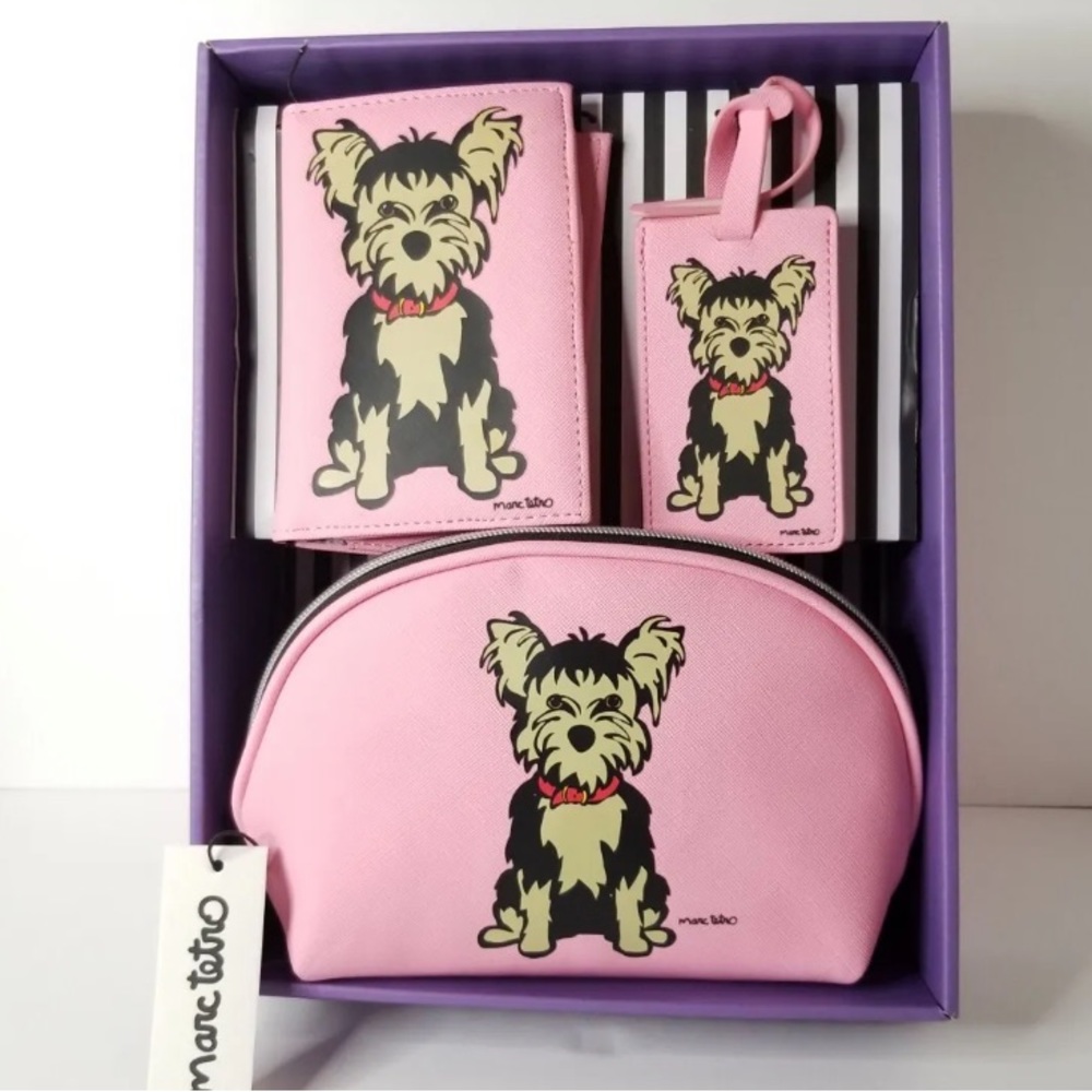 💜 Marc Tetro Terrier Cosmetic Bag, Passport Holder And Luggage Tag GiftSet